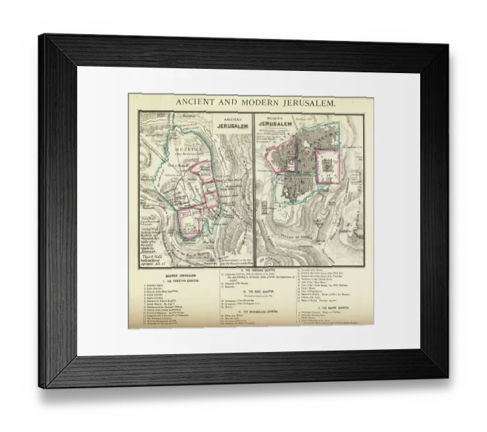 Framed Print : Antique Engraving: Ancient and Modern Jerusalem Map Engraving Framed Print : Antique Engraving: Ancient and Modern Jerusalem Map Engraving