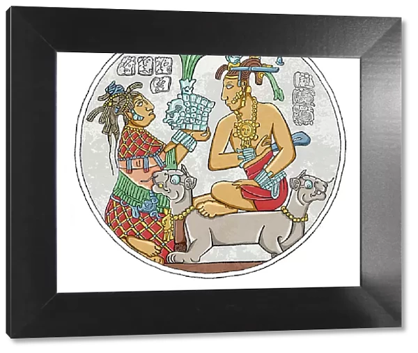 Maya king enthronement of Pakal in Mexico illustration