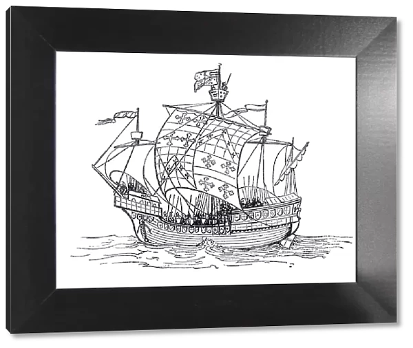 Scandinavian sailing ship 12th century woodcut