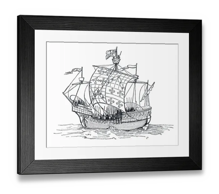 Framed Print : Scandinavian sailing ship 12th century woodcut Framed Print : Scandinavian sailing ship 12th century woodcut