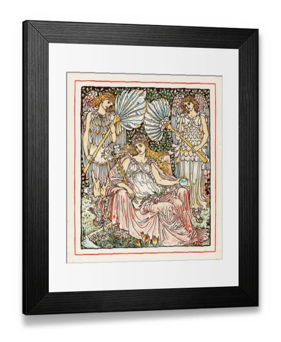 Framed Print : Goddess with two angels Art nouveau design book illustration 1899 Framed Print : Goddess with two angels Art nouveau design book illustration 1899