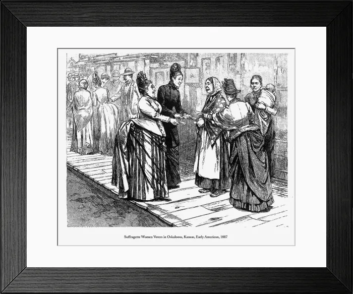 Framed Print : Suffragette Women Voters in Oskaloosa, Kansas, Early American Engraving, 1887 Framed Print : Suffragette Women Voters in Oskaloosa, Kansas, Early American Engraving, 1887