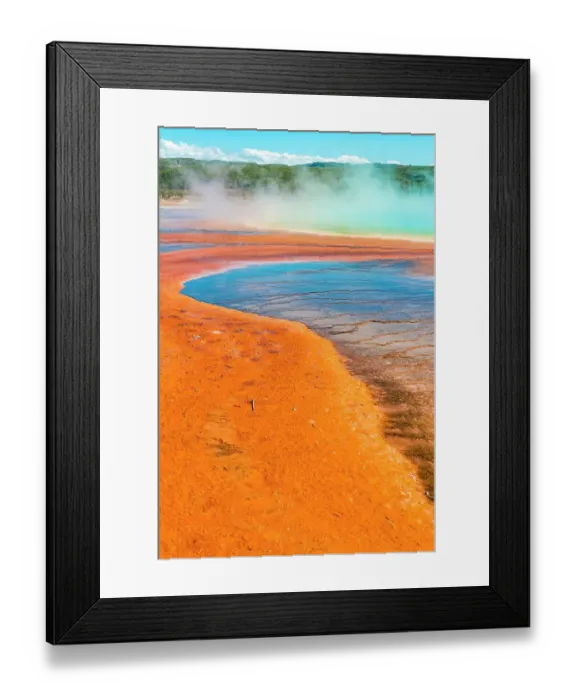 Framed Print : Colored mineral deposits at the edge of the steaming hot spring, detail view, Grand Prismatic Spring, Midway Geyser Basin, Yellowstone National Park, Wyoming, USA Framed Print : Colored mineral deposits at the edge of the steaming hot spring, detail view, Grand Prismatic Spring, Midway Geyser Basin, Yellowstone National Park, Wyoming, USA