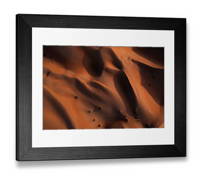 Framed Print : Sunset shot from an aerial point of view looking down on desert dunes, Abu Dhabi, United Arab Emirates