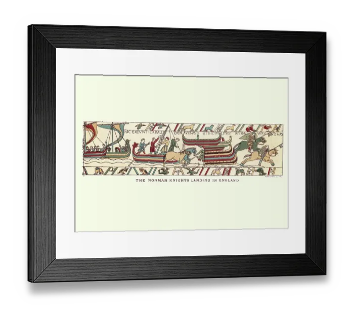 Framed Print : Bayeux Tapestry showing Norman knights landing in England, 1066 Framed Print : Bayeux Tapestry showing Norman knights landing in England, 1066