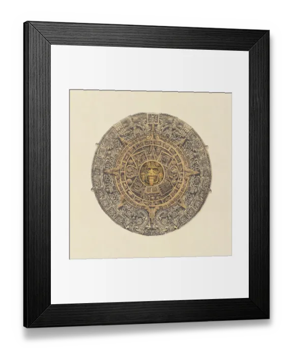 Framed Print : Aztec sun stone, Mexico City, chromolithograph, published in 1892