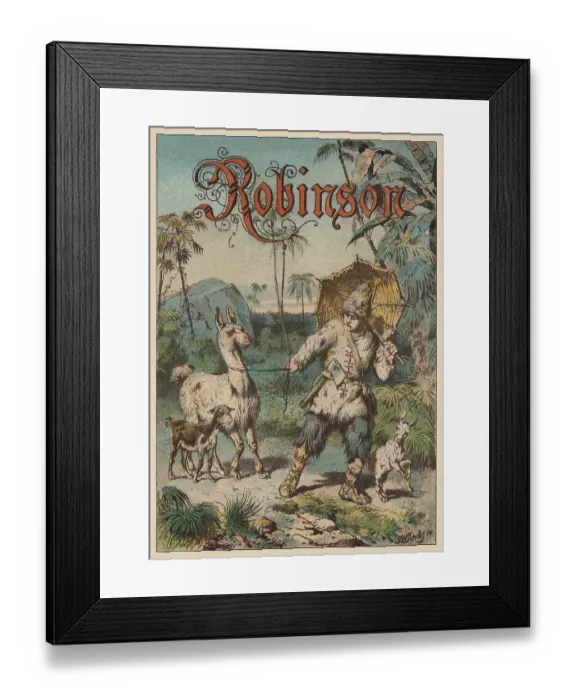 Framed Print : Robinson Crusoe, chromolithograph, published in 1893 Framed Print : Robinson Crusoe, chromolithograph, published in 1893