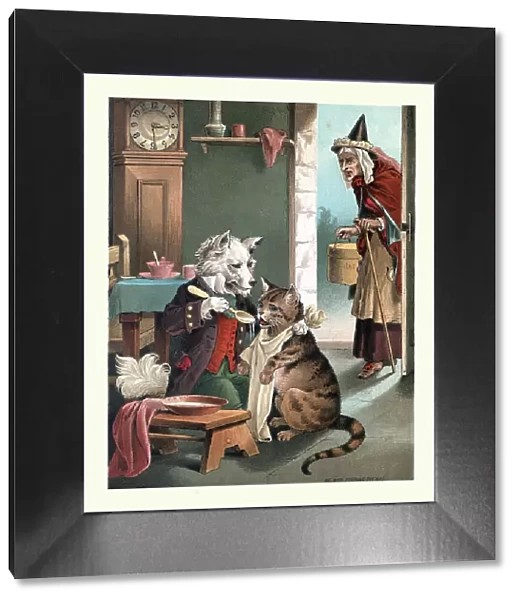 Old Mother Hubbard, nursery rhyme, The dog was feeding the cat