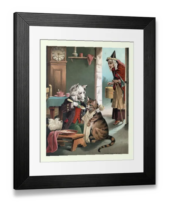 Framed Print : Old Mother Hubbard, nursery rhyme, The dog was feeding the cat