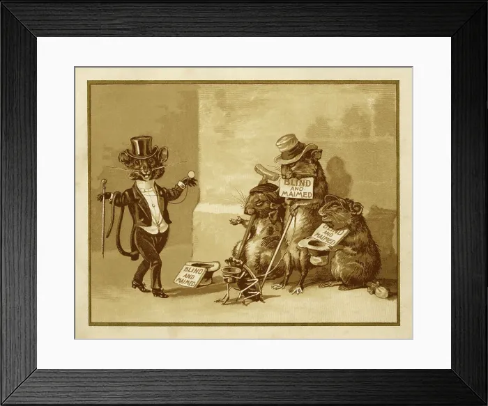 Framed Print : Three blind mice painting, sepia Framed Print : Three blind mice painting, sepia
