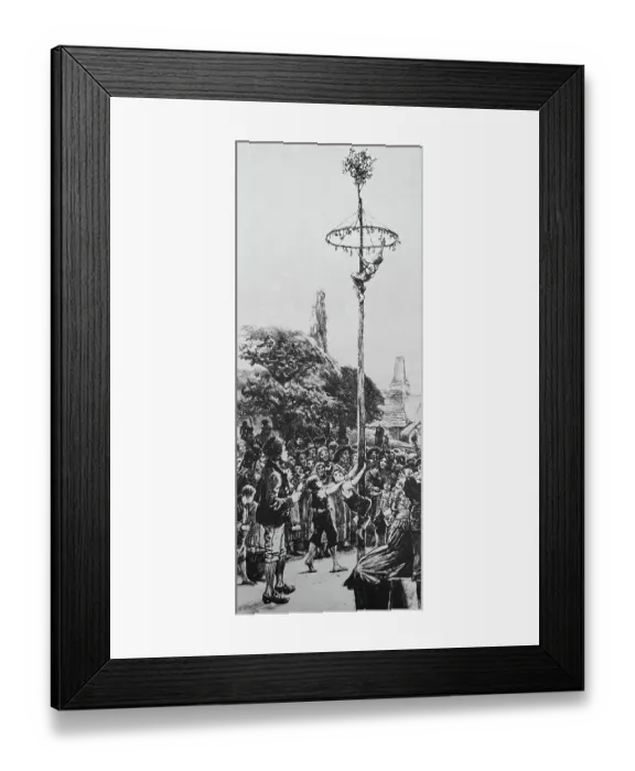 Framed Print : Boys climb the maypole, a happy custom with spectators Framed Print : Boys climb the maypole, a happy custom with spectators