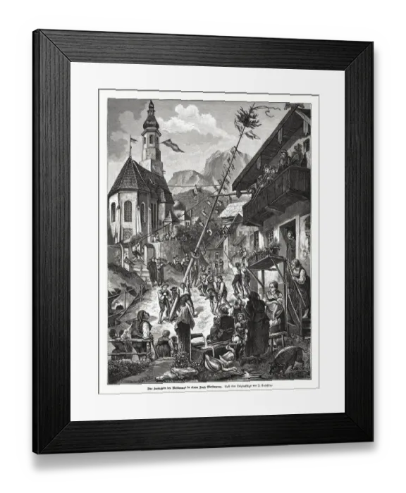Framed Print : Raising of a maypole in Bavaria, Germany, woodcut, published 1885 Framed Print : Raising of a maypole in Bavaria, Germany, woodcut, published 1885