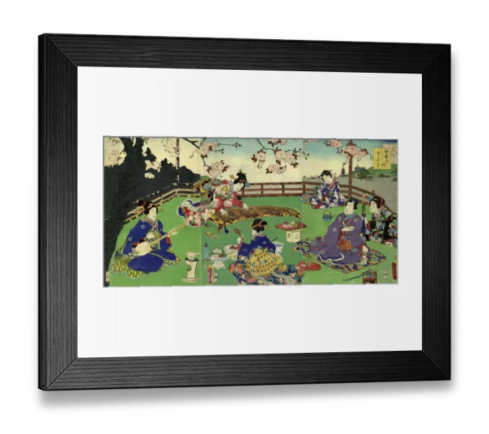 Framed Print : Japanese Triptych Woodblock Cherry Blossom entertainment Framed Print : Japanese Triptych Woodblock Cherry Blossom entertainment