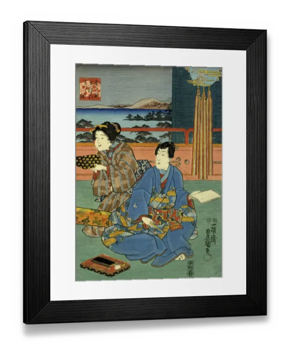 Framed Print : Traditional Japanese Woodblock of a couple Framed Print : Traditional Japanese Woodblock of a couple