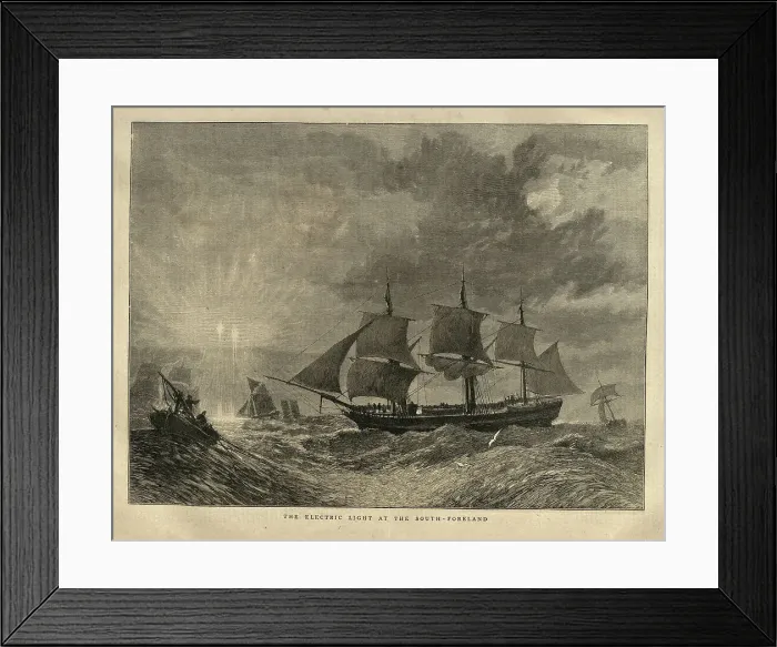 Framed Print : The Electric light phenomena at the South Foreland, Sailing ships, 1870s, 19th Century History Framed Print : The Electric light phenomena at the South Foreland, Sailing ships, 1870s, 19th Century History
