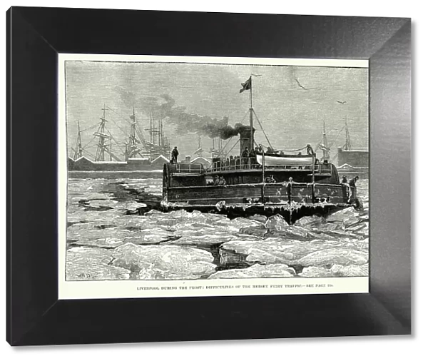 Passenger ferry crossing the frozen River Mersey, Liverpool, Cold Weather, Victorian, History, 1880s, 19th Century