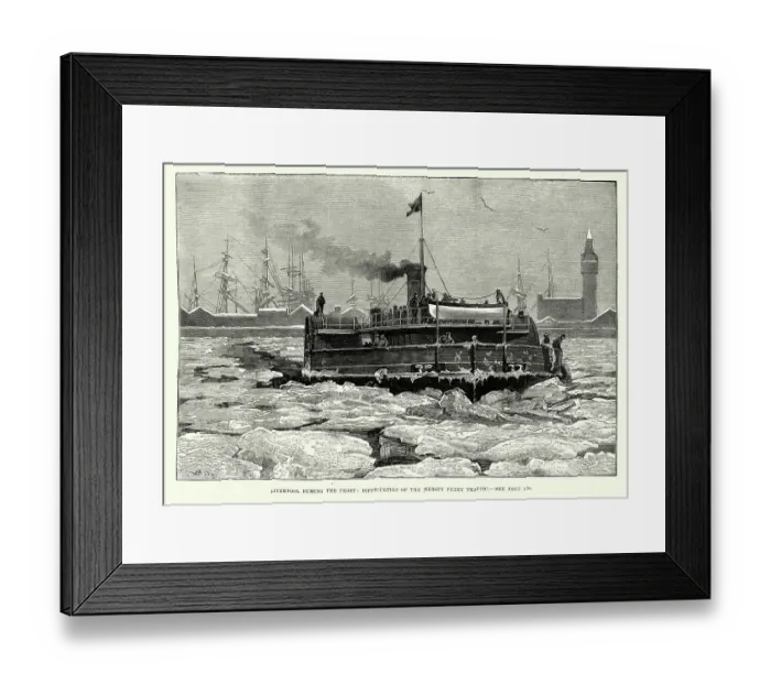 Framed Print : Passenger ferry crossing the frozen River Mersey, Liverpool, Cold Weather, Victorian, History, 1880s, 19th Century Framed Print : Passenger ferry crossing the frozen River Mersey, Liverpool, Cold Weather, Victorian, History, 1880s, 19th Century