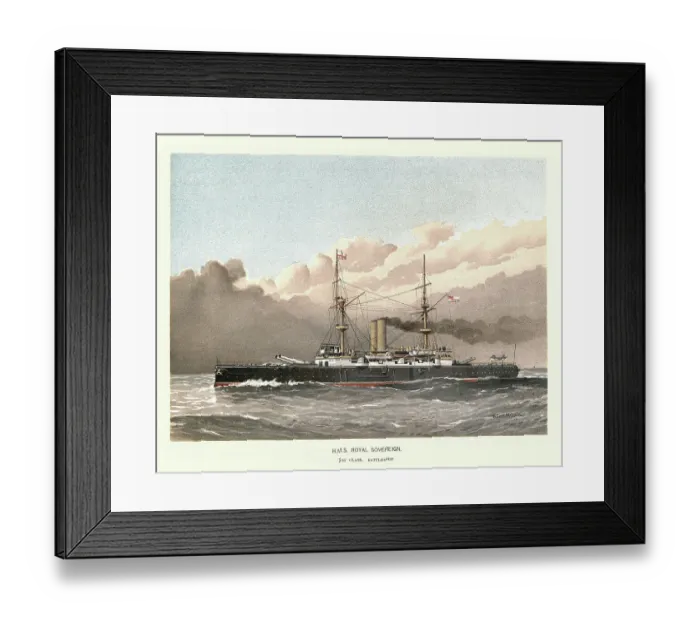 Framed Print : British Royal Navy warship HMS Royal Sovereign, pre-dreadnought battleship, Victorian Naval Military History, 19th Century, 1890s Framed Print : British Royal Navy warship HMS Royal Sovereign, pre-dreadnought battleship, Victorian Naval Military History, 19th Century, 1890s