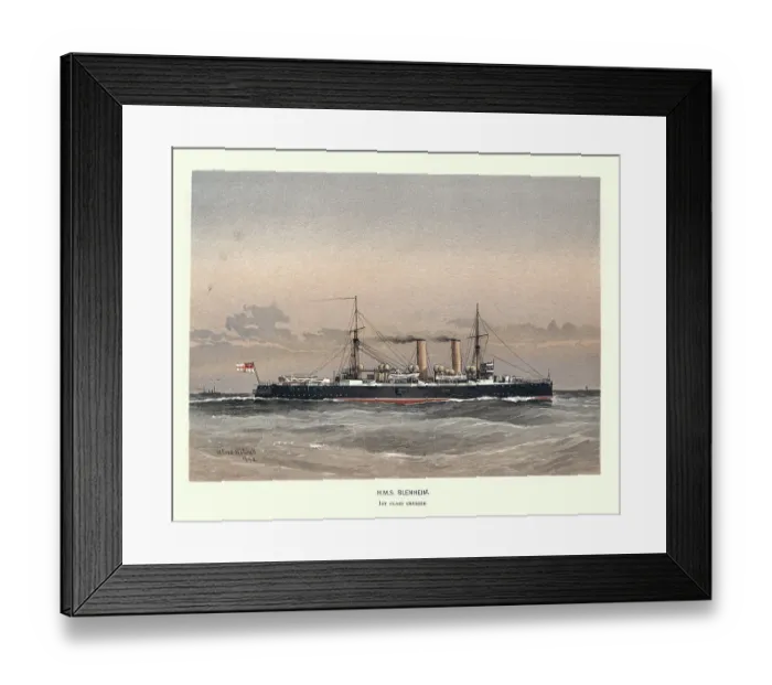 Framed Print : British Royal Navy warship HMS Blenheim, first class protected cruiser, Victorian Military History, 19th Century, 1890s Framed Print : British Royal Navy warship HMS Blenheim, first class protected cruiser, Victorian Military History, 19th Century, 1890s