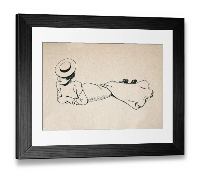 Framed Print : Young woman lying down on her front, wearing long dress, Belle Epoque period, French 1890s, 19th Century Framed Print : Young woman lying down on her front, wearing long dress, Belle Epoque period, French 1890s, 19th Century
