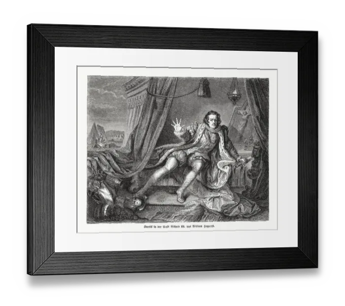 Framed Print : David Garrick as Richard III, painted by Hogarth, woodcut, 1870