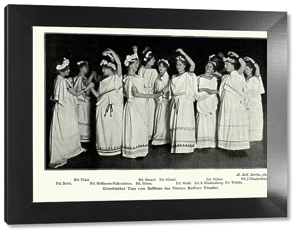 Women performing a classical Greek dance from the ball festival of the Berlin artists association, Vintage photograph