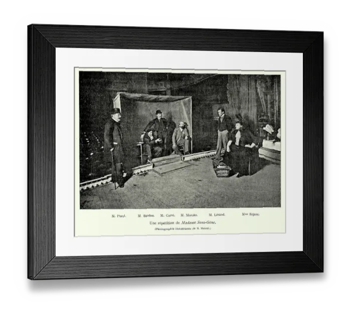 Framed Print : Vaudeville acters rehershing for the play Madame Sans-Gene is a historical comedy-drama by Victorien Sardou and Emile Moreau 19th Century Theatre History Framed Print : Vaudeville acters rehershing for the play Madame Sans-Gene is a historical comedy-drama by Victorien Sardou and Emile Moreau 19th Century Theatre History