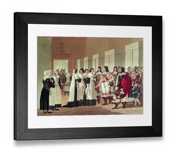 Framed Print : Meeting between Louis XIII (1601-43) and Marie-Louise Motier de la Fayette (1615-65) at l'Hotel-Dieu, Paris Framed Print : Meeting between Louis XIII (1601-43) and Marie-Louise Motier de la Fayette (1615-65) at l'Hotel-Dieu, Paris
