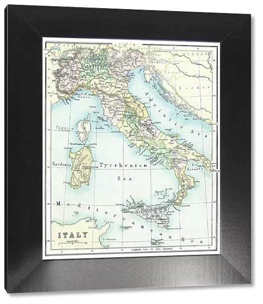 Old chromolithograph map of Italy and Islands