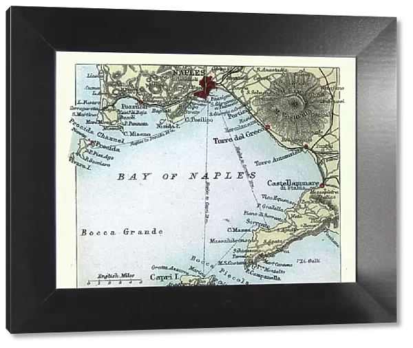 Antique map of Bay of Naples, Italy, Mount Vesuvius, Capri, 19th Century