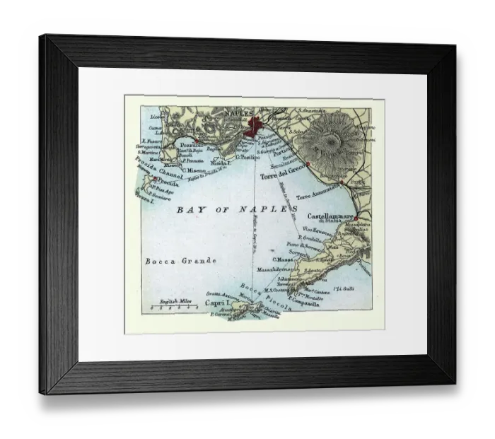 Framed Print : Antique map of Bay of Naples, Italy, Mount Vesuvius, Capri, 19th Century Framed Print : Antique map of Bay of Naples, Italy, Mount Vesuvius, Capri, 19th Century