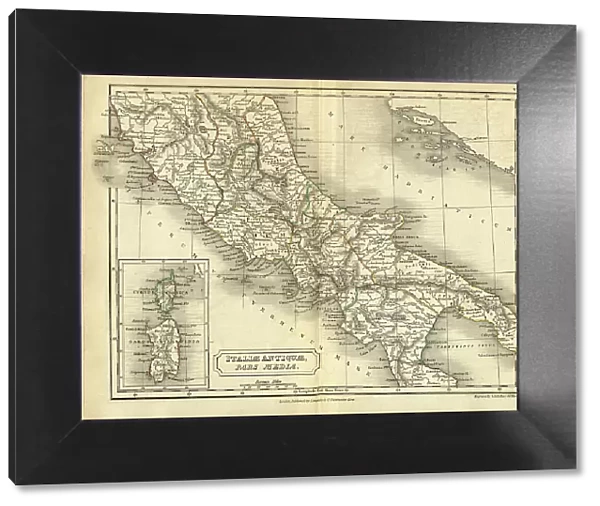 Antique map of Central Italy in Ancient times, Roman, Italiae Antiquae pars media