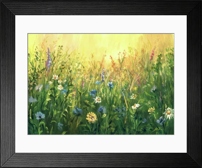 Framed Print : Summer meadow, watercolor painting Framed Print : Summer meadow, watercolor painting