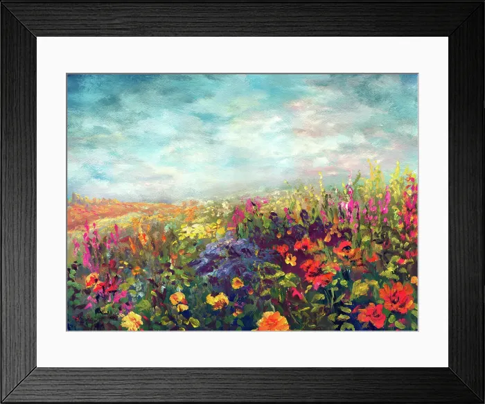 Framed Print : Spring flowering meadow, painting in the style of impressionism Framed Print : Spring flowering meadow, painting in the style of impressionism