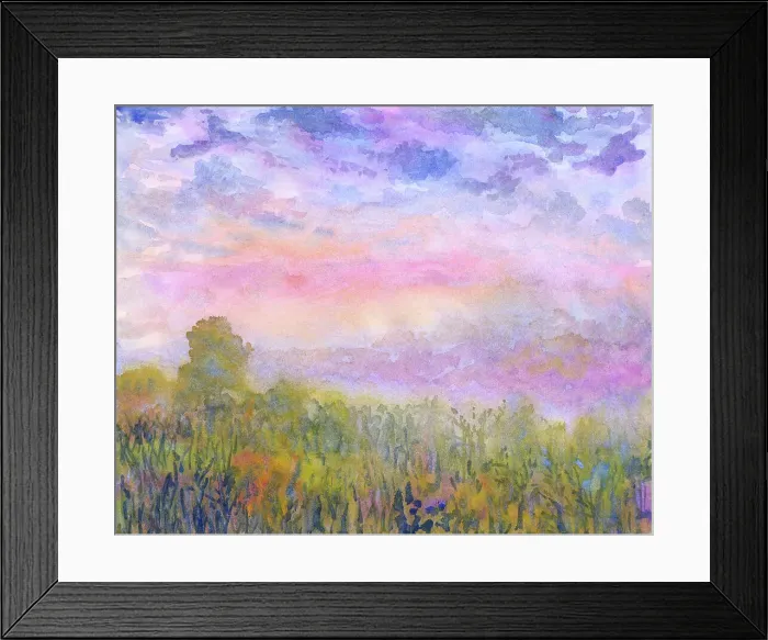 Framed Print : Summer meadow, watercolor painting Framed Print : Summer meadow, watercolor painting