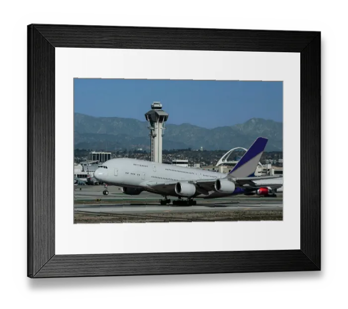 Framed Print : Wide body airliner taking off at Los Angeles International Airport (LAX) with control tower in background Framed Print : Wide body airliner taking off at Los Angeles International Airport (LAX) with control tower in background