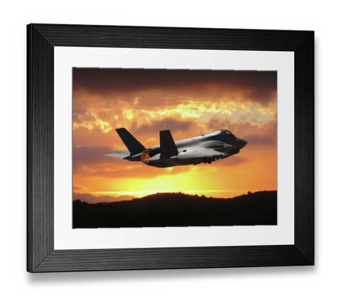 Framed Print : A U. S. Marine Corps Lockheed Martin F-35B Lightning II stealth fighter takeoff during sunset Framed Print : A U. S. Marine Corps Lockheed Martin F-35B Lightning II stealth fighter takeoff during sunset