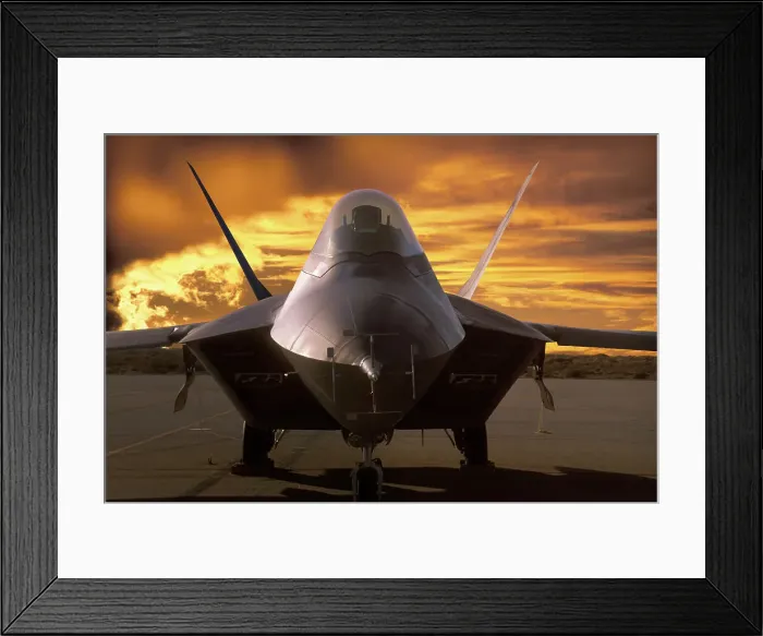 Framed Print : Head-on view of a USAF Lockheed Martin F-22A Raptor stealth jet fighter Framed Print : Head-on view of a USAF Lockheed Martin F-22A Raptor stealth jet fighter