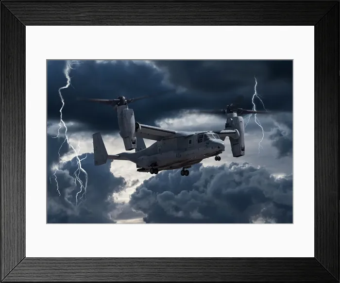 Framed Print : U. S. Marine Corps Bell / Boeing U. S. Marine MV-22 Osprey tilt-rotor aircraft with lightning Framed Print : U. S. Marine Corps Bell / Boeing U. S. Marine MV-22 Osprey tilt-rotor aircraft with lightning