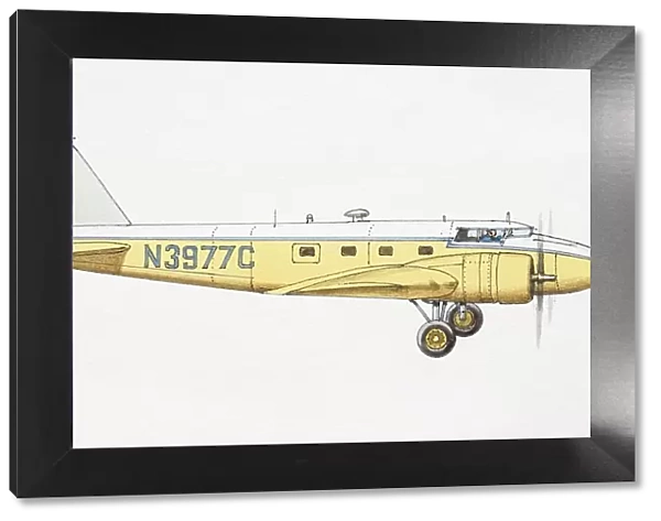 Yellow 1933 Boeing 247 airliner, side view
