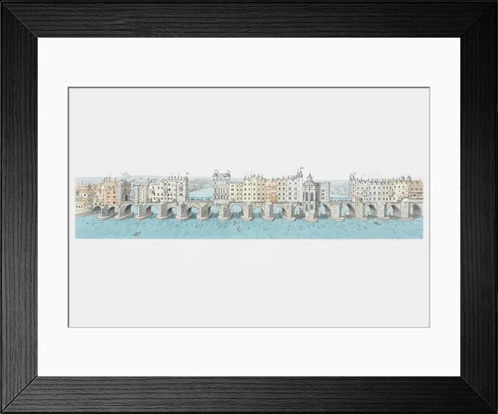 Framed Print : Great Britain, England, London, panoramic view of London Bridge circa 1550 Framed Print : Great Britain, England, London, panoramic view of London Bridge circa 1550