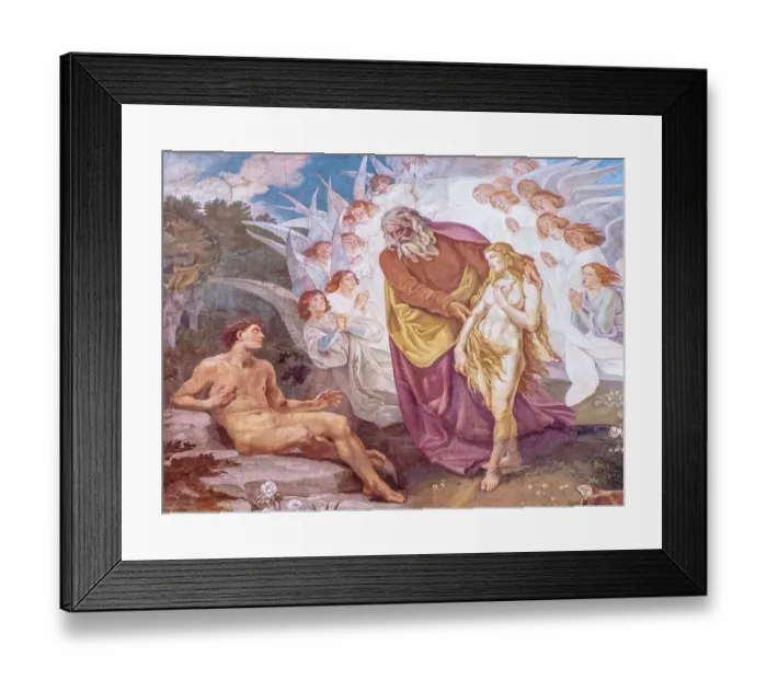 Framed Print : Fresco painting depicting God bringing Eve to Adam in the Garden of Eden, Dakovo Cathedral (Cathedral of St. Peter), Dakovo, Croatia Framed Print : Fresco painting depicting God bringing Eve to Adam in the Garden of Eden, Dakovo Cathedral (Cathedral of St. Peter), Dakovo, Croatia