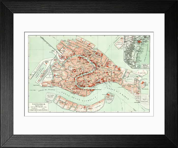 Framed Print : Old chromolithograph map of Venice, Italy Framed Print : Old chromolithograph map of Venice, Italy