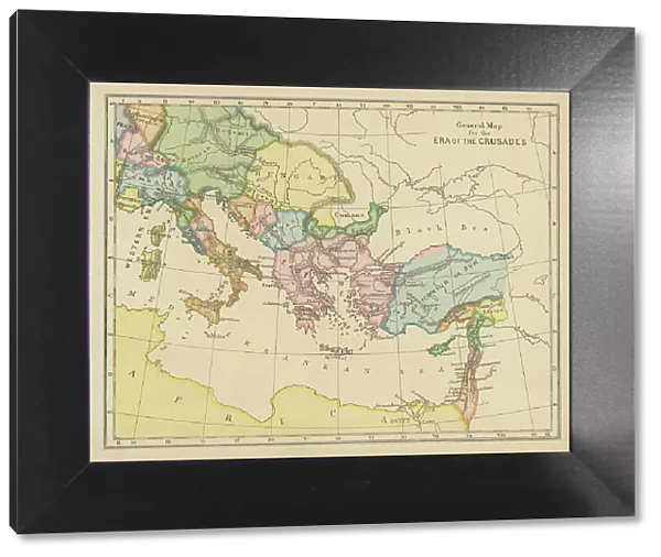 Old chromolithograph general map of era of the Crusades