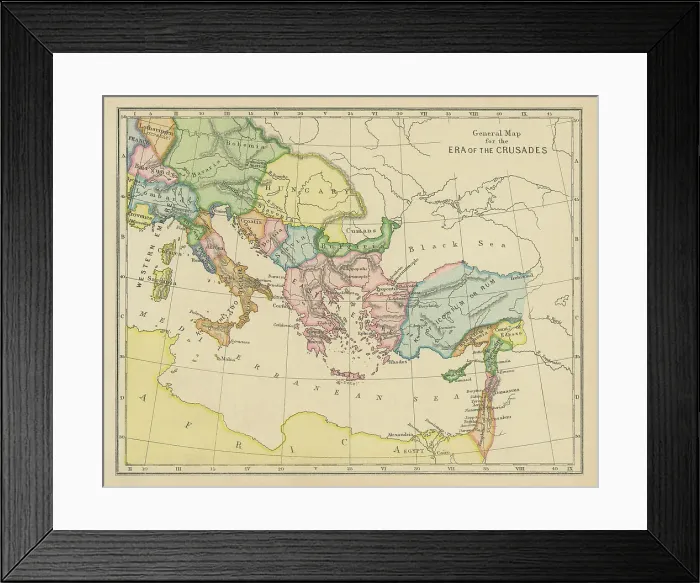 Framed Print : Old chromolithograph general map of era of the Crusades Framed Print : Old chromolithograph general map of era of the Crusades
