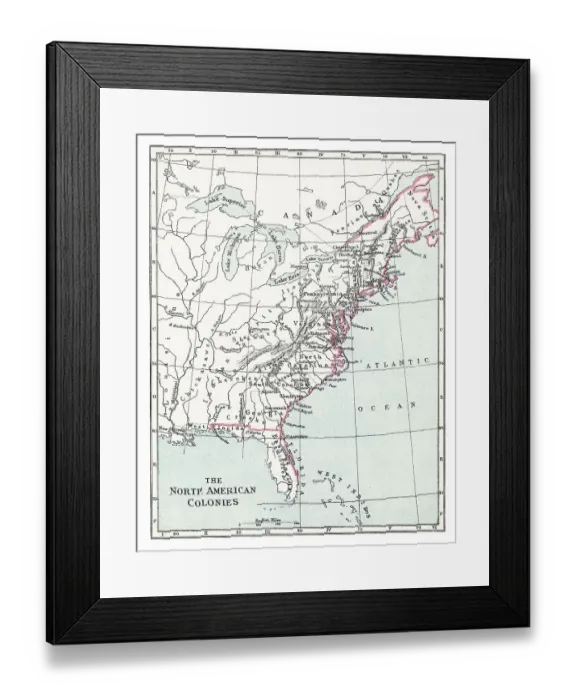 Framed Print : Old chromolithograph map the North American Colonies Framed Print : Old chromolithograph map the North American Colonies