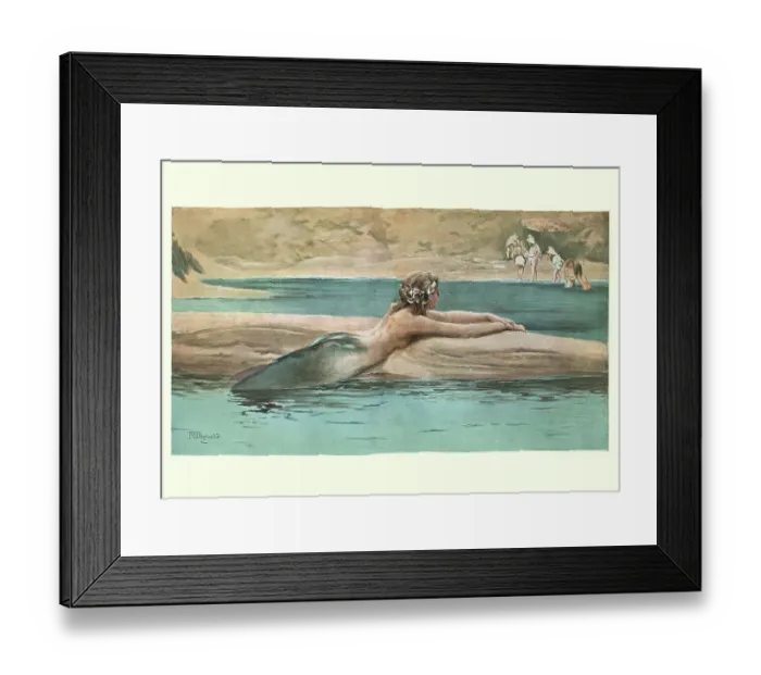 Framed Print : Mermaid watching children play on the beach, 19th Century Framed Print : Mermaid watching children play on the beach, 19th Century