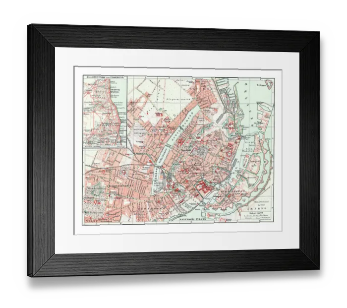 Framed Print : Old chromolithograph map of Copenhagen, capital and most populous city of Denmark Framed Print : Old chromolithograph map of Copenhagen, capital and most populous city of Denmark