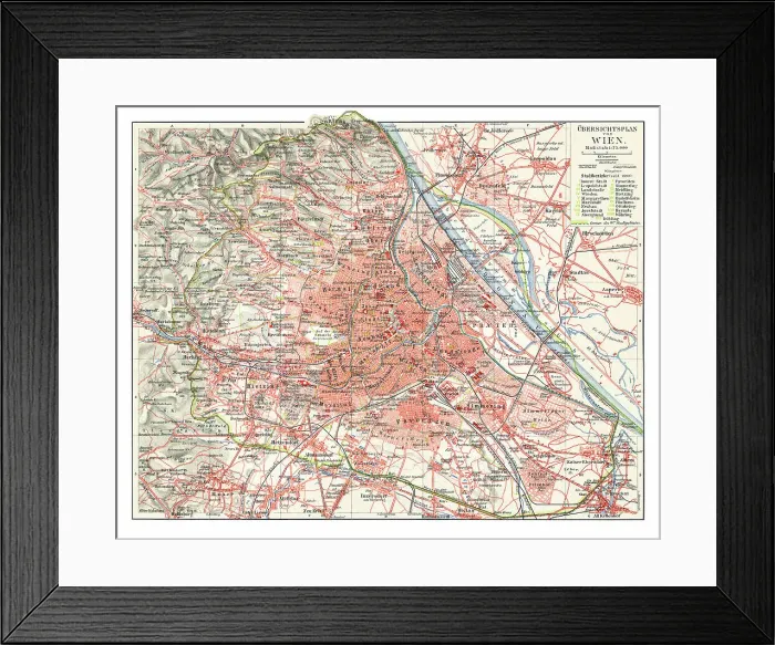 Framed Print : Old chromolithograph map of Vienna, national capital, largest city, and one of nine states of Austria Framed Print : Old chromolithograph map of Vienna, national capital, largest city, and one of nine states of Austria