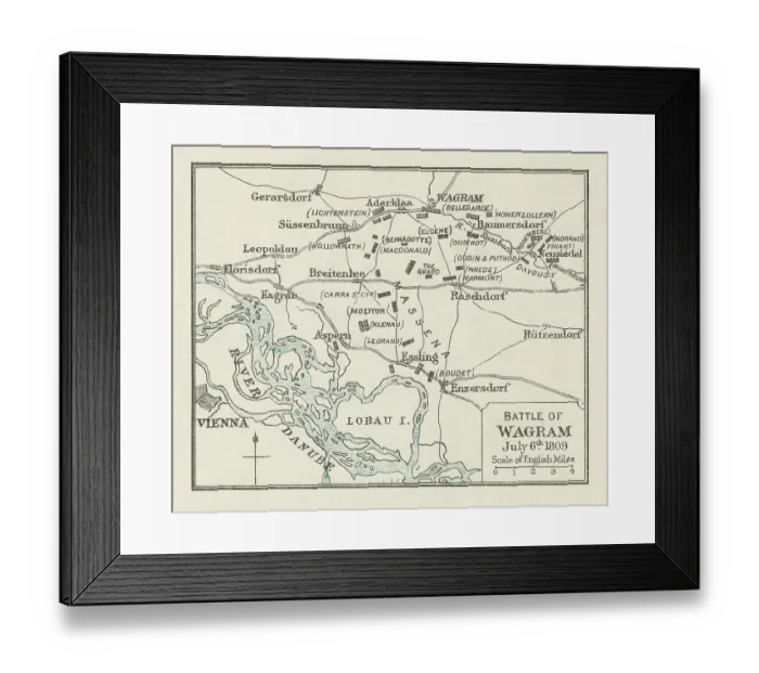 Framed Print : Old engraved map of Battle of Wagram (5 and 6 July 1809) Framed Print : Old engraved map of Battle of Wagram (5 and 6 July 1809)